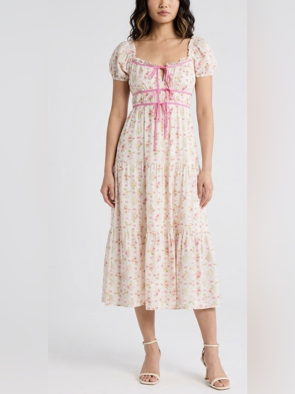 Blu Pepper Women’s White Floral Midi Dress with Pink Trim Size 1X NWOT